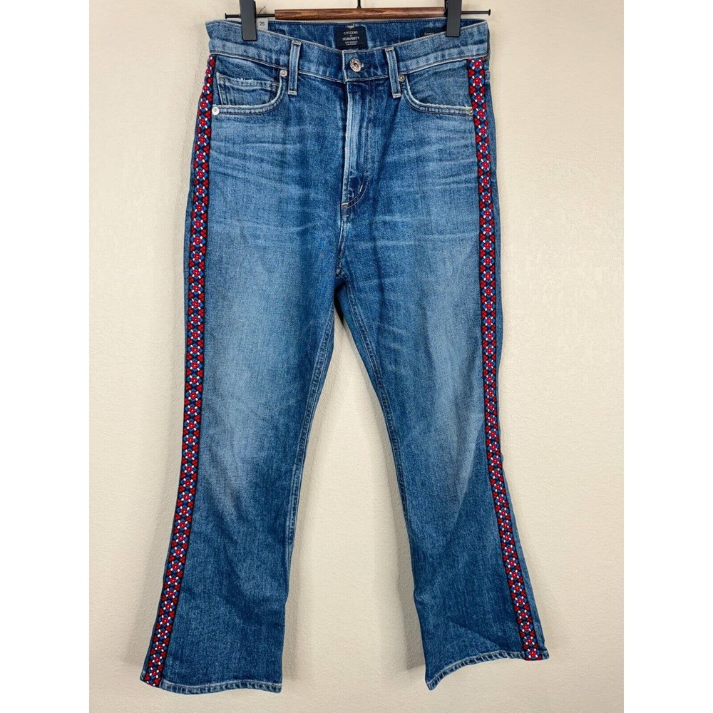 Citizens Of Humanity Womens Demy Crop Flare Jeans Sz 25 Tangier Side Embroidered